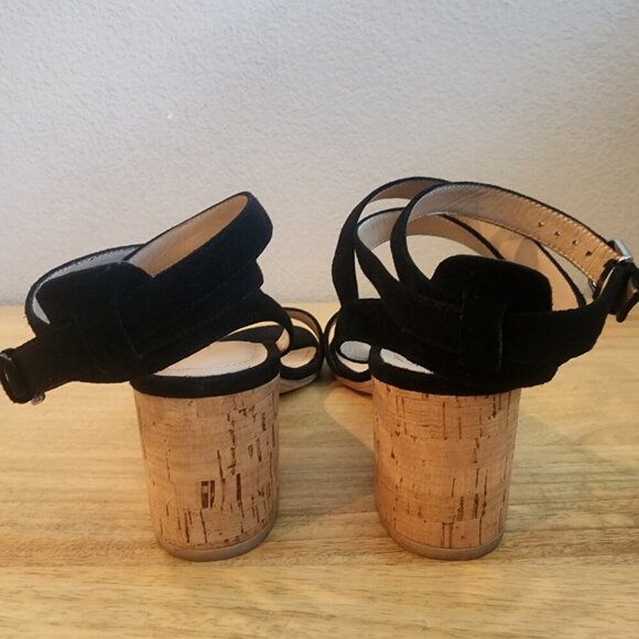 Pour la Victoire Black Leather Strappy Cork Heels Womens 8.5 - Picture 3 of 12
